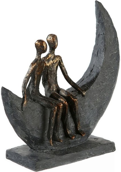 Gılde Heykel Çift Motifi Sentetik Reçine Gri Bronz Renkli L.8 cm W.21 cm H.23 cm