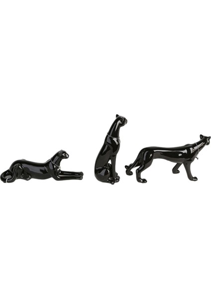 Gılde 3'lü Dekoratif Leopar Porselen Siyah Renk L.7 cm W.28 cm Y.21 cm