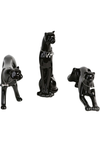 Gılde 3'lü Dekoratif Leopar Porselen Siyah Renk L.7 cm W.28 cm Y.21 cm