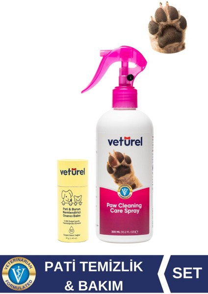 Pati Balm %100 Doğal Kedi Köpek Nemlendirici 40GR + Pati Temizleme Spreyi Koku ve KIR GIDERICI 300ML