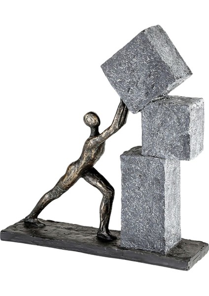 Gılde Heykel Insan Motifi Sentetik Reçine Gri Bronz Renkli L.7 cm W.28 cm H.31 cm