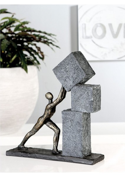 Gılde Heykel Insan Motifi Sentetik Reçine Gri Bronz Renkli L.7 cm W.28 cm H.31 cm