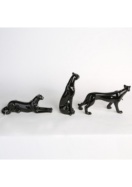 Gılde 3'lü Dekoratif Leopar Porselen Siyah Renk L.7 cm W.28 cm Y.21 cm