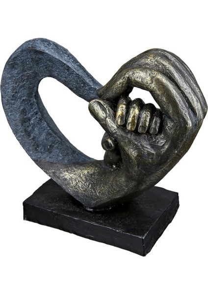 Gılde Kalp Heykel El Motifi Sentetik Reçine Gri Bronz Renkli L.7 cm W.16 cm H.14 cm