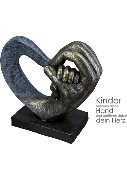 Gılde Kalp Heykel El Motifi Sentetik Reçine Gri Bronz Renkli L.7 cm W.16 cm H.14 cm