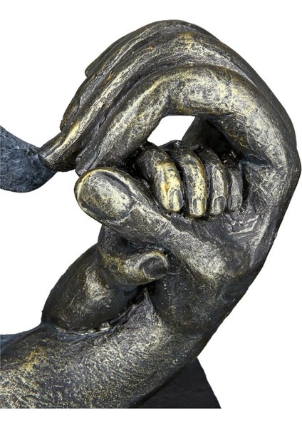 Gılde Kalp Heykel El Motifi Sentetik Reçine Gri Bronz Renkli L.7 cm W.16 cm H.14 cm