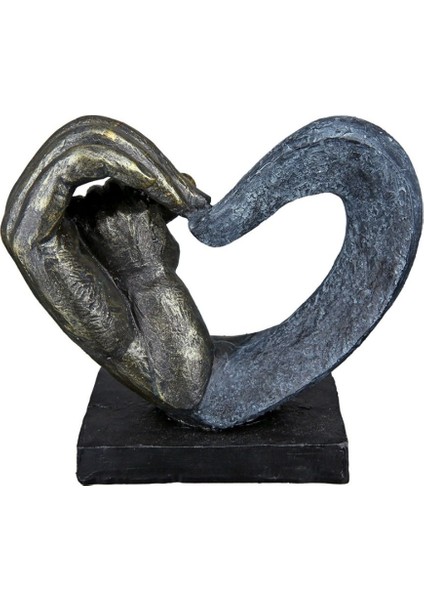 Gılde Kalp Heykel El Motifi Sentetik Reçine Gri Bronz Renkli L.7 cm W.16 cm H.14 cm