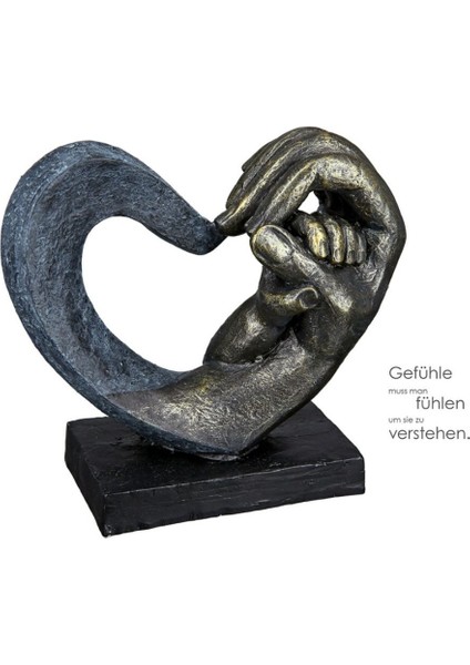 Gılde Kalp Heykel El Motifi Sentetik Reçine Gri Bronz Renkli L.7 cm W.16 cm H.14 cm