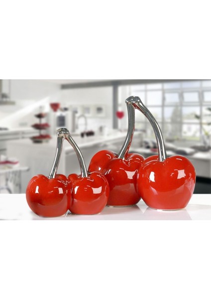 Gılde Kiraz Dekoratif Obje Seramik Kırmızı Büyük Boy W.22 cm H.21 cm