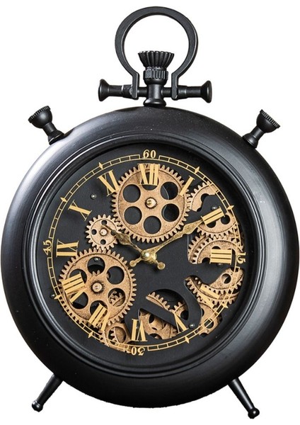 Gılde Duvar Saati Yer/masa Saati Yuvarlak Dişli Çark Motifli Metal Siyah L.6 cm W.29 cm H.38 cm