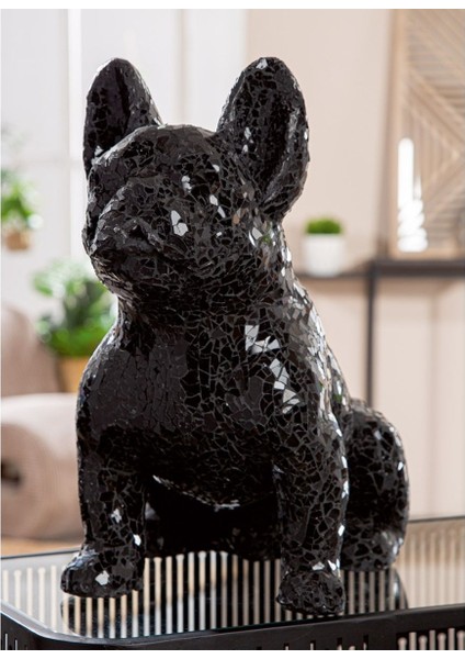 Gılde Figür Köpek Bulldog Kristal Cam Siyah L.24 cm W.40 cm H.38 cm