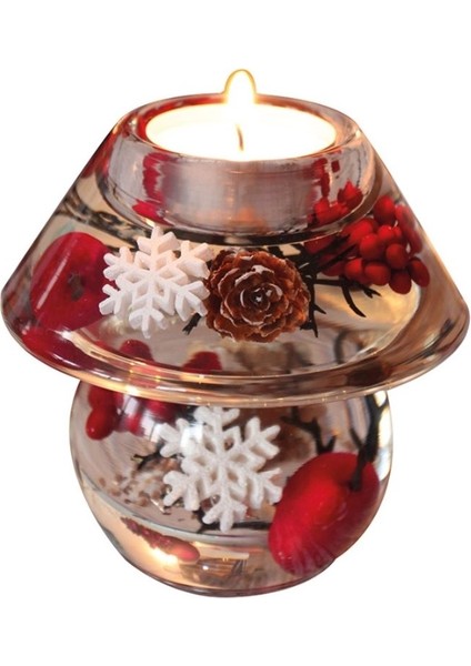 Dreamlight Tealight Mumluk Mini Kar Tanesi Motifli Cam Şeffaf Kırmızı L.10 cm W.10 cm Y.10 cm