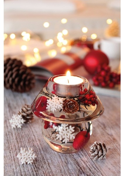 Dreamlight Tealight Mumluk Mini Kar Tanesi Motifli Cam Şeffaf Kırmızı L.10 cm W.10 cm Y.10 cm fiyatları