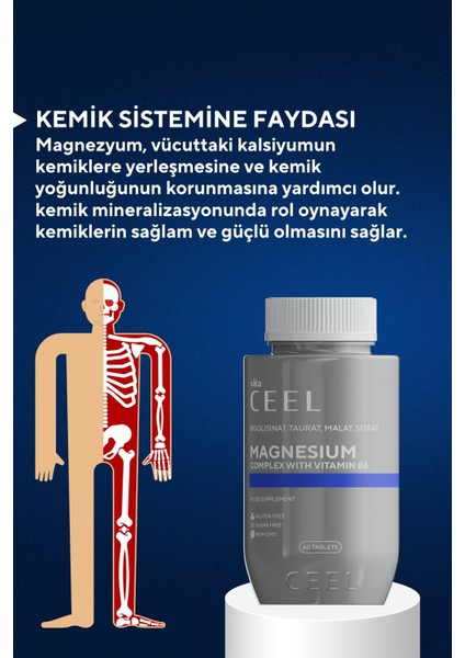 Magnezyum Complex With B6, Sitrat, Bisglisinat, Malat, Taurat-60 Tablet