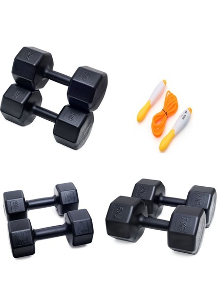 Ps Spor 3 Çift Dambıl Set 5 kg + 7 kg + 9 kg + Sayaçlı Atlama Ipi