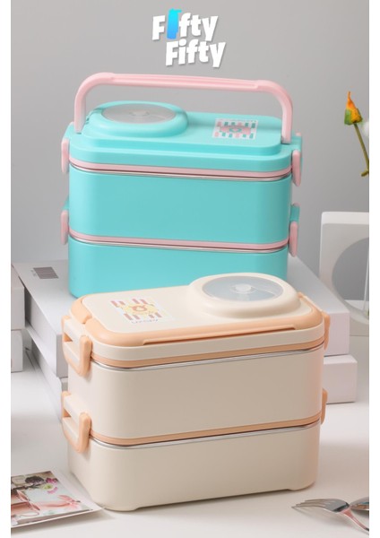 1200 ml Iki Kat Dört Bölme Paslanmaz Çelik Lunch Box Yeni Nesil Sefer Tası-Sos Kaseli MODEL-FFLBOX8023