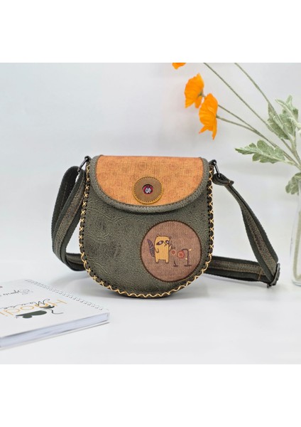 Rakun Figürlü Çapraz Örgülü Kol Çantası Etnik Bohem Style - Yesil