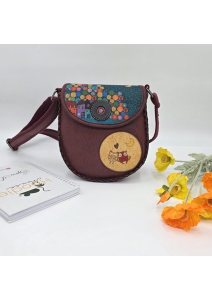Baykuş Figürlü Çapraz Örgülü Kol Çantası Etnik Bohem Style - Bordo