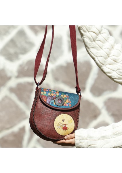 Baykuş Figürlü Çapraz Örgülü Kol Çantası Etnik Bohem Style - Bordo