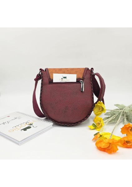 Rakun Figürlü Çapraz Örgülü Kol Çantası Etnik Bohem Style - Bordo