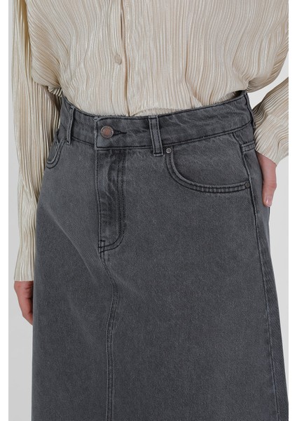 Yüksek Bel A Kesim Denim Etek