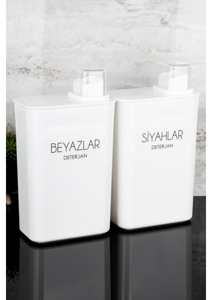 2'li Kendinden Ölçekli Deterjan Kutusu Seti Siyahlar Beyazlar Etiketli 3000ML Deterjanlık Seti