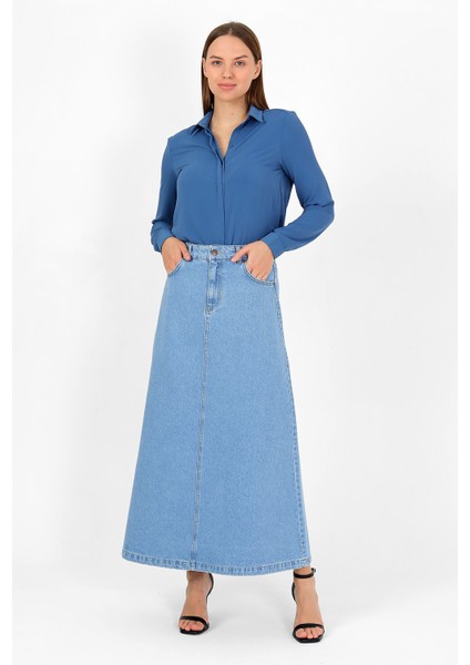Yüksek Bel A Kesim Denim Etek