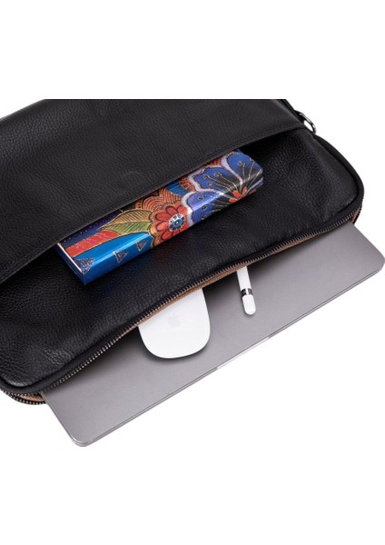 Leeds 16 Inç MacBook ve Pc Uyumlu, Deri, El Yapımı Kılıf, Kömür Siyahı
