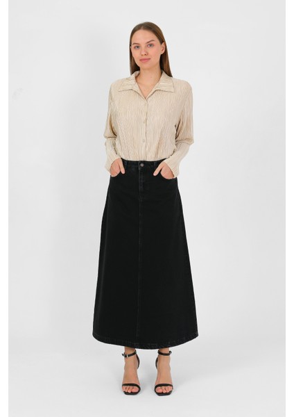 Yüksek Bel A Kesim Denim Etek fırsatları