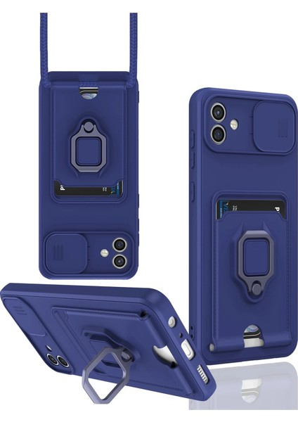 Samsung Galaxy A05 Kılıf Zuma Kartvizitli Yüzüklü Silikon - Lacivert Bstmy