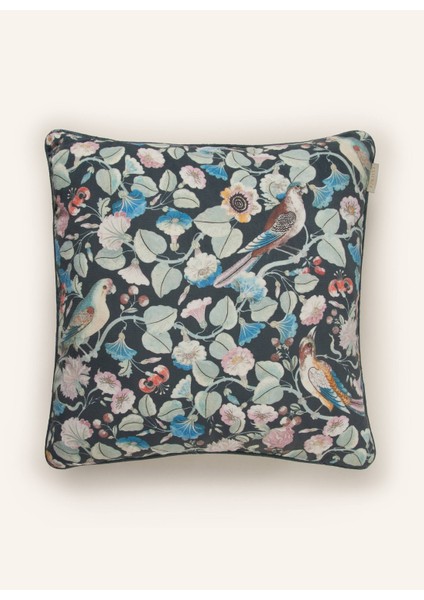 Kadife Dekoratif Yastık 50X50 Cm, Kuş Motifli Çiçek Deseni, Dolgulu