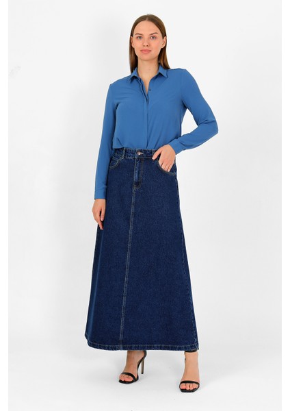 Yüksek Bel A Kesim Denim Etek