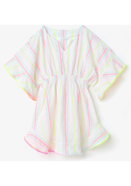 Genç Kız Sweet Çizgili Çok Renkli Kaftan