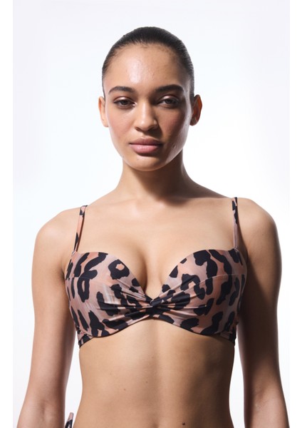 Clove Lol Up Leopar Desenli Push Up Balenli Bralet Bikini Üstü