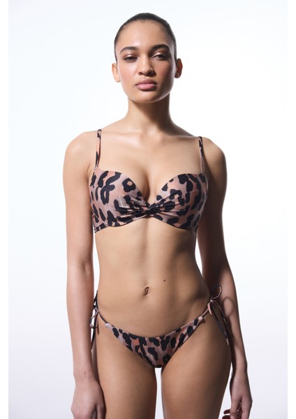 Clove Lol Up Leopar Desenli Push Up Balenli Bralet Bikini Üstü