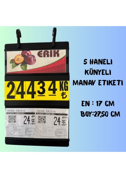 5 Adet 5 Haneli Künyeli Manav Etiketi 17X27,50 cm Ebat ( Orta Boy )