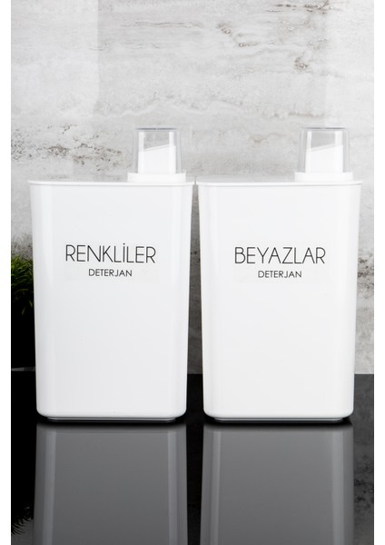 2'li Kendinden Ölçekli Deterjan Kutusu Seti Renkliler Beyazlar Etiketli 3000ML Deterjanlık Seti
