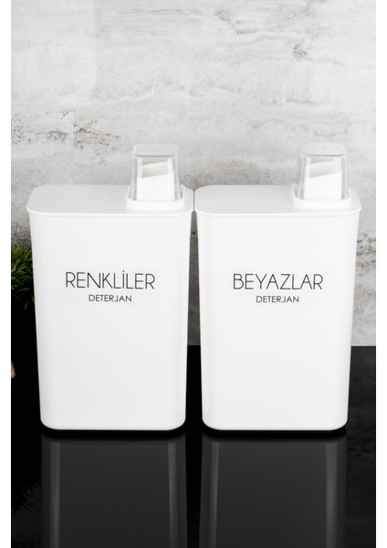 2'li Kendinden Ölçekli Deterjan Kutusu Seti Renkliler Beyazlar Etiketli 3000ML Deterjanlık Seti