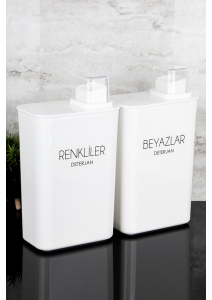 2'li Kendinden Ölçekli Deterjan Kutusu Seti Renkliler Beyazlar Etiketli 3000ML Deterjanlık Seti