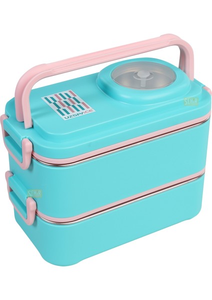 1200ML Lunchbox Yeni Koleksiyon 2 Katlı 4 Bölmeli Mini Kaseli Çelik Sefer Tası Yemek Kutusu