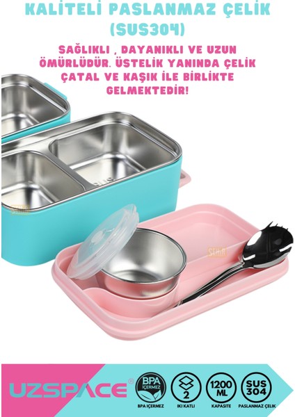 1200ML Lunchbox Yeni Koleksiyon 2 Katlı 4 Bölmeli Mini Kaseli Çelik Sefer Tası Yemek Kutusu fiyatları