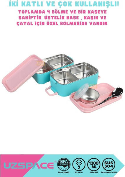 1200ML Lunchbox Yeni Koleksiyon 2 Katlı 4 Bölmeli Mini Kaseli Çelik Sefer Tası Yemek Kutusu modelleri
