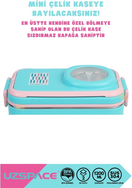 1200ML Lunchbox Yeni Koleksiyon 2 Katlı 4 Bölmeli Mini Kaseli Çelik Sefer Tası Yemek Kutusu fırsatları