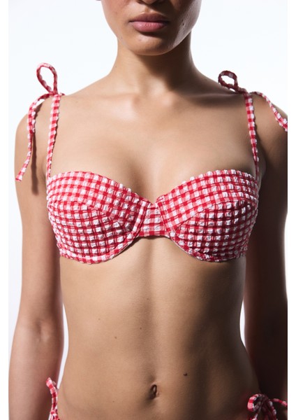 Texas Red Pötikare Balenli Balconette Bikini Üstü