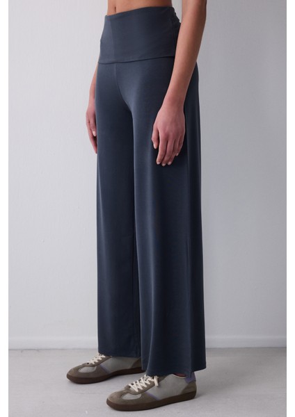 Foldable Waist Wide Leg Pantolon