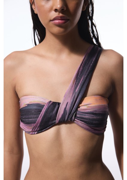 Nixie Çizgili Tek Omuz Bikini Üstü modelleri