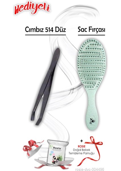 5846 Vegan Mint Yeşili Saç Fırçası ve Düz Cımbız 514 Rosie Hediyeli