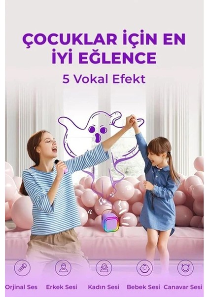K12 Kablosuz Bluetooth Hoparlör Pembe Karaoke 2 Mikrofon Hediyeli Ses Efektli Rgb Hd Stereo Ses Usb/sd