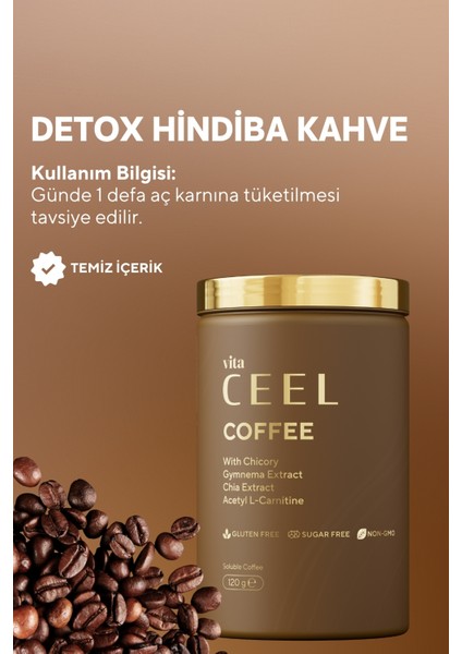 Hindiba, Gimneya, Chia Extract, L-Karnitim Içeren Detox Kahve