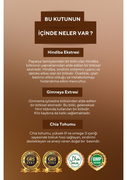 Hindiba, Gimneya, Chia Extract, L-Karnitim Içeren Detox Kahve